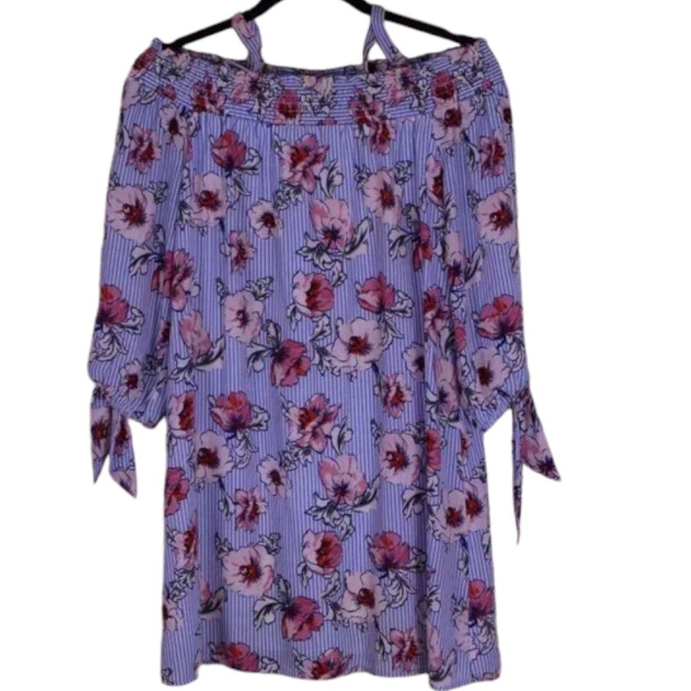 Women's As U Wish Blue Floral 3/4 Sleeve Lined Midi Dress - Size S